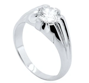 STERLING SILVER CZ GYPSY RING GENTS CUBIC ZIRCONIA SIGNET WED BAND LARGE SIZES - Picture 1 of 4