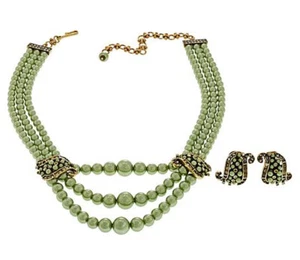 Heidi Daus Crystal Beaded Necklace~ A Return to Grace Clip-on Earring Set(Green) - Picture 1 of 9