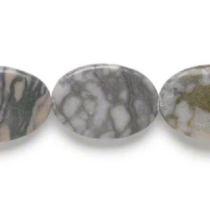 Bead, 1 Strand Grey Canyon & Black Marble 28x20mm-29x21mm Flat Oval Beads * - Picture 1 of 1
