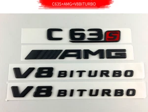 Gloss Black C63S AMG V8 BITURBO PACKAGE Trunk Emblem Badge For MB C63 c205 w205 - Picture 1 of 3