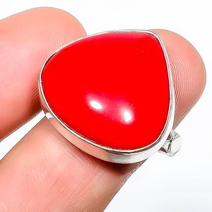 Red Coral Gemstone Silver Plated Jewelry Ring s.9.5 TR7508-249 - Picture 1 of 3