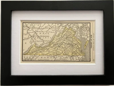 1888 Antique Framed Original Virginia Map Tiny Virginia Map - Image 1 of 2