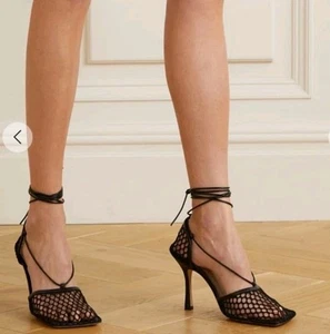 Size:35 1/2 (5.5) Bottega Veneta Stretch Lace-Up Mesh & Lambskin Leather Sandal - Picture 1 of 12
