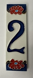 Fliese Hausnummer 2 rot blau Blume Keramik ca. 6x2" - Bild 1 von 5