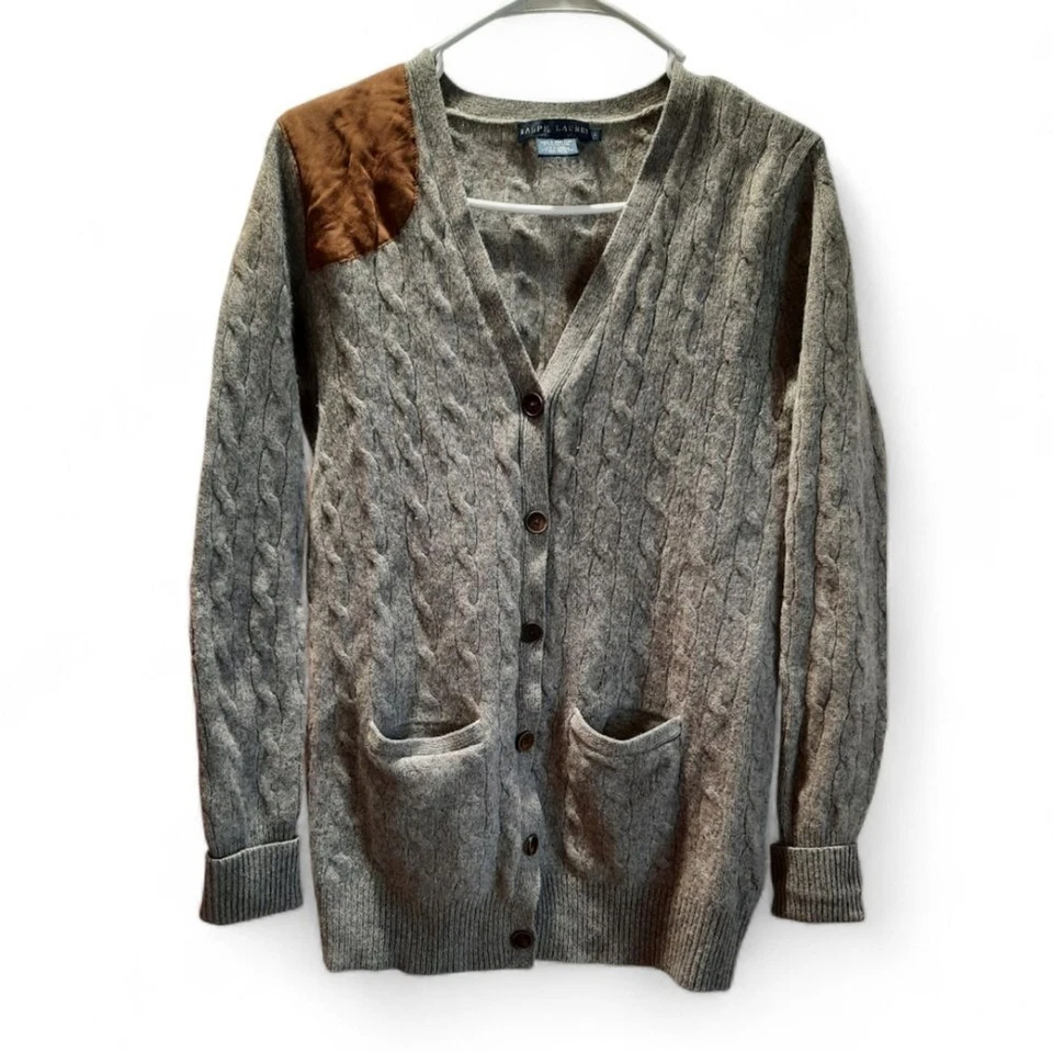 Ralph Lauren Suéter Mujer Grande Gris Cárdigan Lana Cachemira Gamuza De Colección Foto 1 de 4