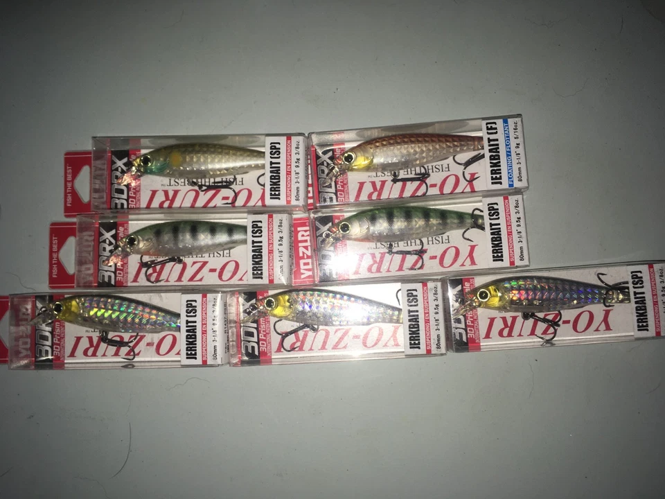 YO-ZURI  3DRX JERKBAIT 80SP=3-1/8"=3/8oz=7 MIXED COLORED FISHING LURES - Image 1 of 1