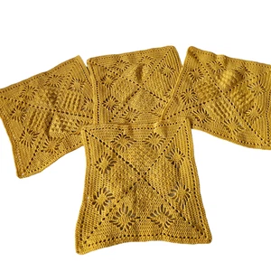 Vintage Crochet Knit Placemats Yellow Set of 4 Table Cloths 32 cm Square Boho - Picture 1 of 5