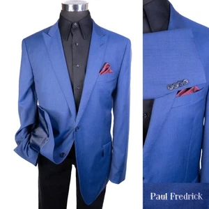 Paul Fredrick Blazer Jacke Sport Mantel 46 L blau spitzer Reverskragen Wolle 2-Knopf - Bild 1 von 12