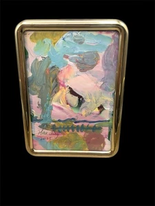 pequeña obra de arte pintura enmarcada original “La belleza de la vida pastoral” - Imagen 1 de 8