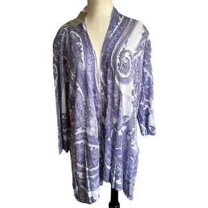 Chico's Watercolor Swirl Cardigan 3/4 Sleeve Open Front Purple Size 3 NWTs - Picture 1 of 8