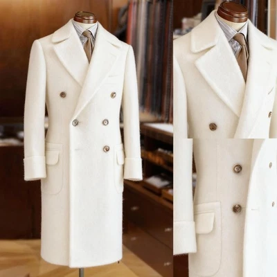 Men Coats Overcoats Wool Blend Tweed Long Jackets Double Breasted Outside Wear - Image 1 of 4