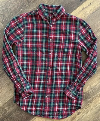 Class Club Boys Flannel Red Green Plaid Button Down Shirt Size 10/12 - Image 1 of 4