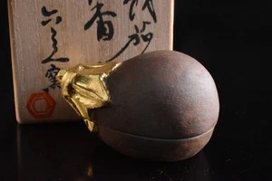 S2707: Japanese Seto-ware Youhen pattern INCENSE CONTAINER , auto w/signed box - Picture 1 of 10