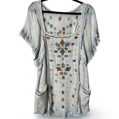 Top túnica boho bordado Free People para mujer multicolor blanco talla L Foto 1 de 4