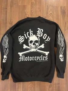 Sick Boy Motorcycles Skull Flame Crew Neck Sweatshirt Mens L   Grunge Faded Y2K - Picture 1 of 8
