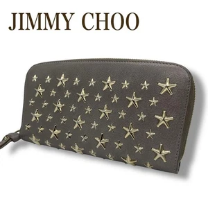 JIMMY CHOO Wallet Leather Gray Beige L68PRN From Japan - Picture 1 of 24