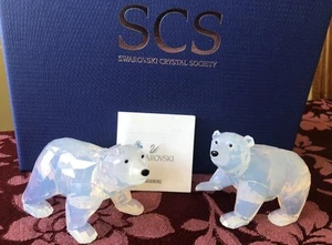 Swarovski Crystal 1080774 Pair 2 White Opal Polar Bear Cubs In Boxes - Picture 1 of 24