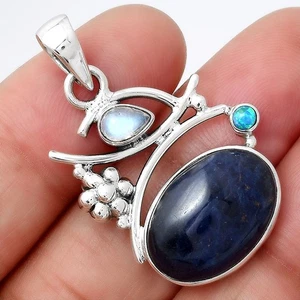 Sodalite, Rainbow Moonstone & Fire Opal 925 Silver Pendant Jewelry P-1704 - Picture 1 of 5