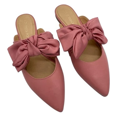 Jack Rogers Heidi бант с заостренным носком Mules 11 розовая кожа плоская женская кокетка - Изображение 1 из 4