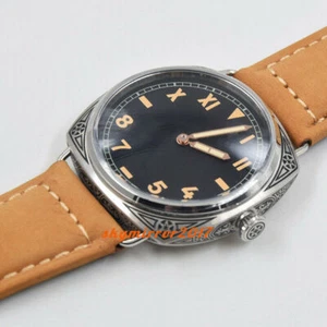 47mm sterile dial Carve pattern case hand winding 6497 movement military watch - Picture 1 of 7