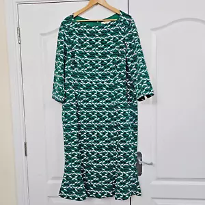 BODEN Dress Size UK 22L Violette Kick Flare 3/4 Sleeve Green Mix Stretch Flatter - Picture 1 of 9