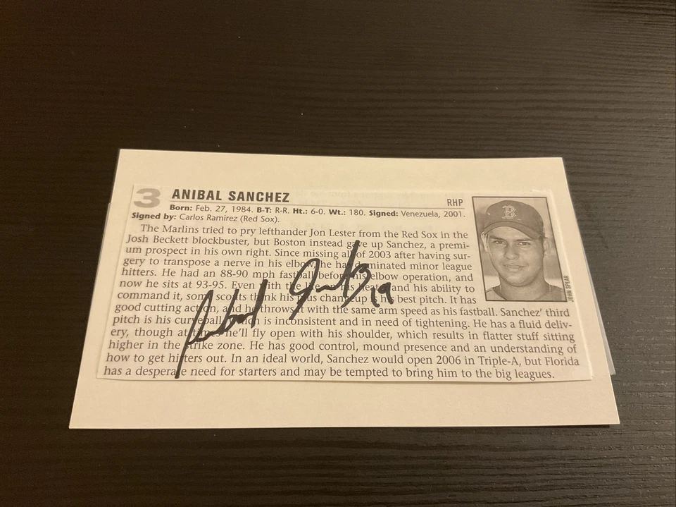 Corte firmado montado en una tarjeta índice 3X5 2006 Florida Aníbal Sánchez Foto 1 de 1