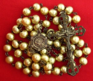 Vintage FAUX PEARL Rosary STERLING SILVER CRUCIFIX And CENTER Religious Rosary - Picture 1 of 19
