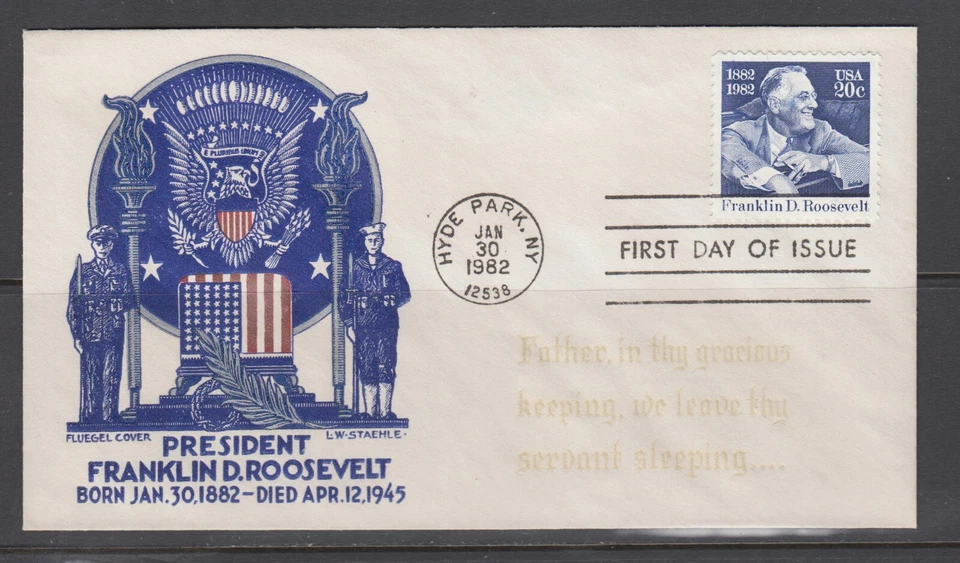 US Sc 1950 FDC 1982 20c Franklin Delano Roosevelt, Fluegel cachet, unaddressed - Image 1 of 1