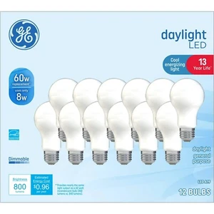 48 Bulbs - (4) 12-Packs GE LED Light Bulbs, 60 Watt, Daylight, A19, Dimmable - Picture 1 of 1