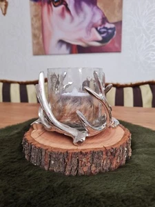 Windlicht Licht Kerzenständer Kerze Geweih Hirsch silber Glas Küche Tisch NEU - Bild 1 von 1