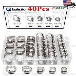 40pcs Adjustable Hose Clamps Worm Gear Stainless Steel Automotive Clamp 1/4''–1" - Picture 1 of 15
