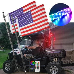 2 PIEZAS 3 pies RGB espiral LED luces látigo antena con bandera y control remoto para ATV UTV RZR SXS - Imagen 1 de 12