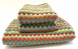 NWOT 3pc Peri Home Multicolored Diamond Mosaic Tile 1 Bath 2 Hand Towel Set - Picture 1 of 3