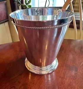 New-GODINGER SILVER PLATED VASE-5 1/2" H x 5" Top x 3 3/4" Base-Beaded - Picture 1 of 6