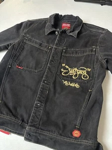 VTG 90s JNCO Jeans Twin Cannon Denim Jacket Los Angeles Embroidered Y2K XL Black - Picture 1 of 7