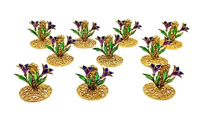 PC22 Vtg Czech Metal And Enamel Multi Color Floral Set Of 10 Place Card Holder - Picture 1 of 6