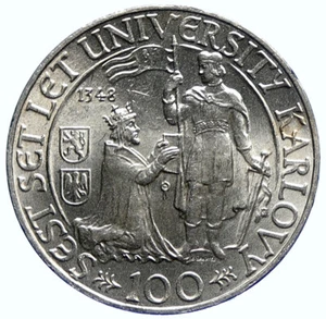 1948 CZECH REPUBLIC Czechoslovakia Charles University Silver 100 Kr Coin i104752 - Picture 1 of 3