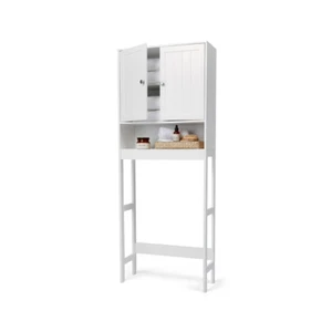 Over Toilet Panelled Shelf Unit with Doors Bathroom Storage Organization - Picture 1 of 7