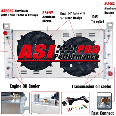 ASI CC2370 34"W 3ROW Radiator Shroud Fan Fit 1999-2014 Chevy Silverado 1500 2500 - Image 1 of 4