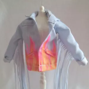 NEW! 2020 Barbie Extra Doll Flame Fringe Jean Jacket Denim Fashionista Clothing - Picture 1 of 4