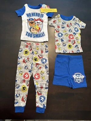 NUEVO CON ETIQUETAS: Juego de pijama 3T Paw Patrol conjunto de ropa de dormir de algodón de 4 piezas estampado gris y azul NUEVO Foto 1 de 4