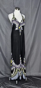 Cristina Love - Maxi Vestido Halter Negro con Acentos Estampado Geométrico - Grande - Imagen 1 de 2