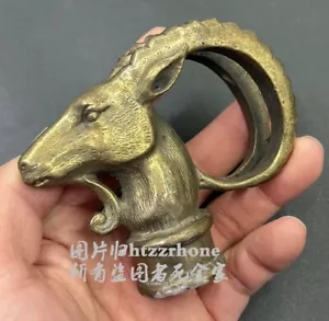 Bastone da passeggio testa di capra ottone manico canna topper superiore impugnatura supporto decorazione - Foto 1 di 5