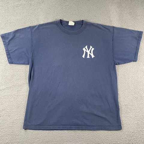 New York Yankees Shirt 2XL XXL Blue Logo Short Sleeve Cotton Lee Sports VTG Mens Cover