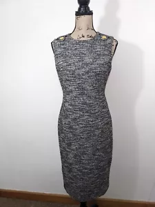 NWT Calvin Klein Tweed Sheath Dress Womens 6 Black White Stretch Sleeveless Zip - Picture 1 of 14