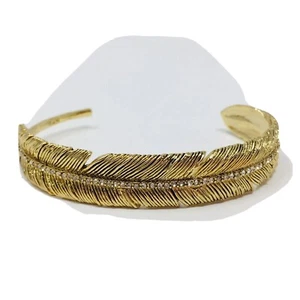 New 10K Gold Plated Feather Cuff Bracelet - Picture 1 of 12