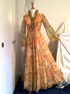 Vintage 1960s/70s California Floral Chiffon Maxi Dress/12 - Picture 1 of 5