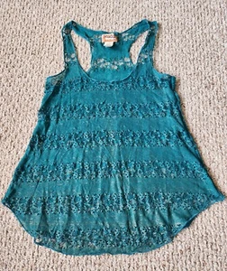 Mudd Women's Blue Gold Sheer Tank Top Shirt Size XS Lacy - Picture 1 of 5