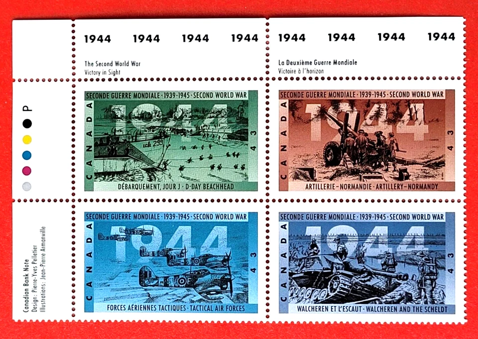 Canada Stamp #1540a "Second World War 1944" se-tenant UL Plate Block MNH 1994 - Image 1 of 1