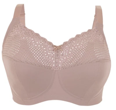 Sujetador de apoyo Glamorise COMFORT LIFTING 48F suave ~ geométrico ~ encaje inalámbrico topo NUEVO Foto 1 de 4